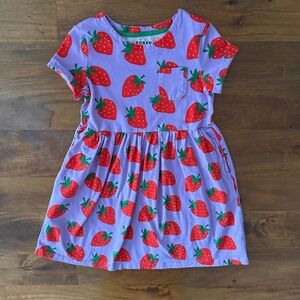 Mini Boden Short-Sleeved Jersey Dress in Parma Violet Strawberries